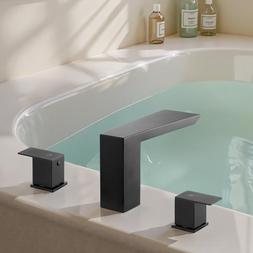 Römische Wannenarmatur, Set mit 2 Griffen für Badewannen, Wasserfall-Römische Wannenarmatur für Tierwäsche, Babypflege, Erwachsenenbad, Mattschwarz, Edelstahl