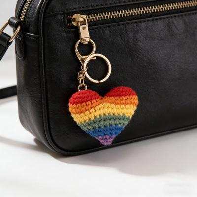 Knitted Pendant Rainbow Color Heart Flower Shape Crochet Keychain Soft Cotton Thread Handmade Bag Charm Car Keys Backpack Accessory