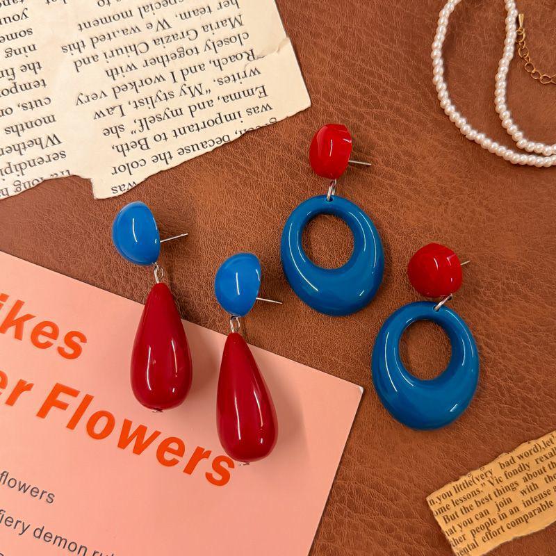 Retro Hong Kong Red Color Block Exaggerated Luxury Dangle Earrings - 2025 Vacation Style