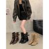 Vintage Belt Buckle Coarse Heel Pants Pile Boots Women's Autumn Pointed Mid-tube Western Cowboy Boots