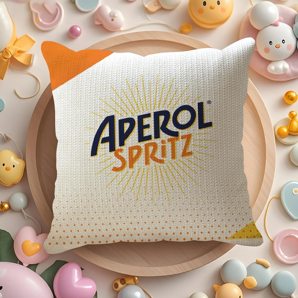 A-Aperol Logo Cushion Cover Natural Linen Organic Fabric Double-Sided Printing Sofa Home Decor Gift Pillow Cover