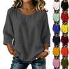 Casual Blouse voor Dames - Kleur Ronde Hals Driekwartmouw Katoen Linnen Top voor Dagelijks Gebruik