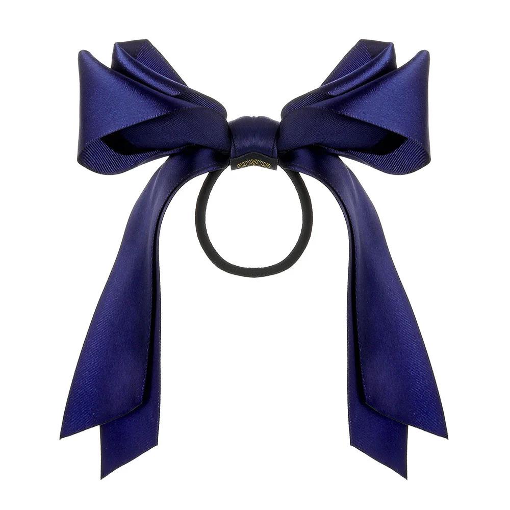 

Sweet Satin, Versatile Double-layer Bow, Elastic Rubber Band, Satin Knot, Thick Leather Band Hair Accessory темно-синього кольору