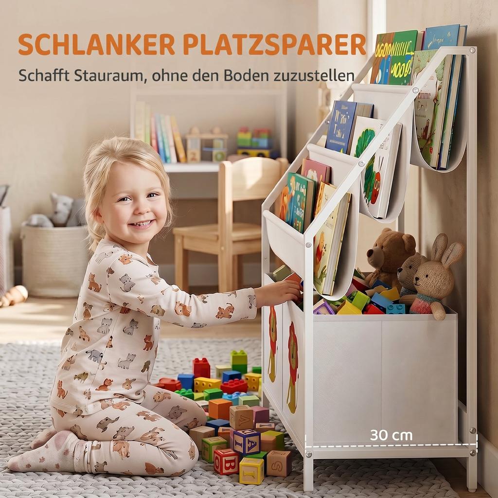 Bookshelf For Children Children Shelf With 2 Open Compartments 3 Hanging Shelves 60 X 30 X 76 Cm White