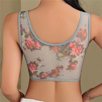 Plus Size Bra for Women Seamless Underwear Push Up Wireless Brassiere Flower Transparent Lingerie Full Cup Thin Cup Bras Sexy Bralette