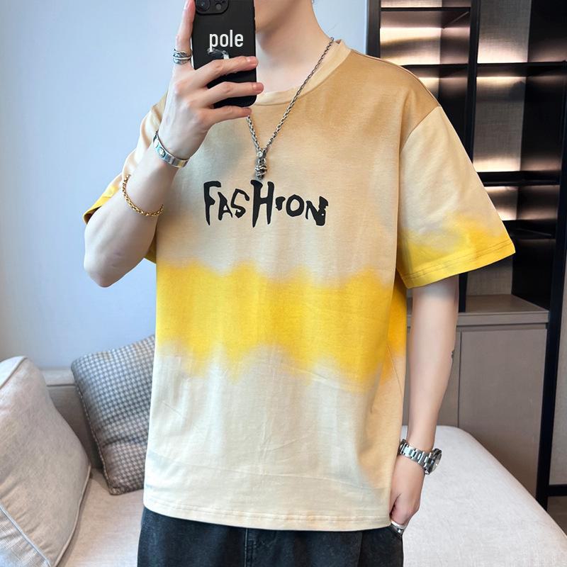 Men's 2024 Summer Trendy Round Neck Pure Cotton Short-Sleeve T-Shirt with Print