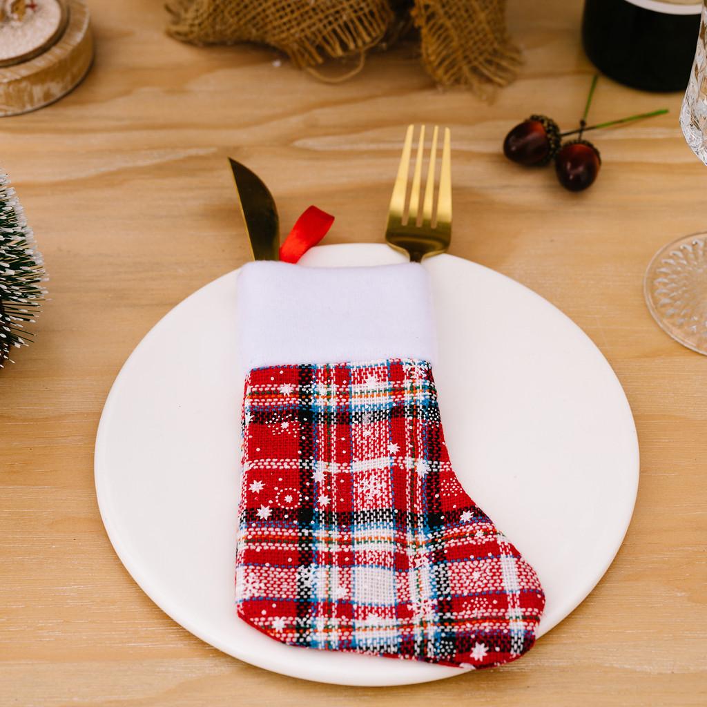 Decoration Chic Christmas Snowflake Checkered Fabric Stockings For Modern Home