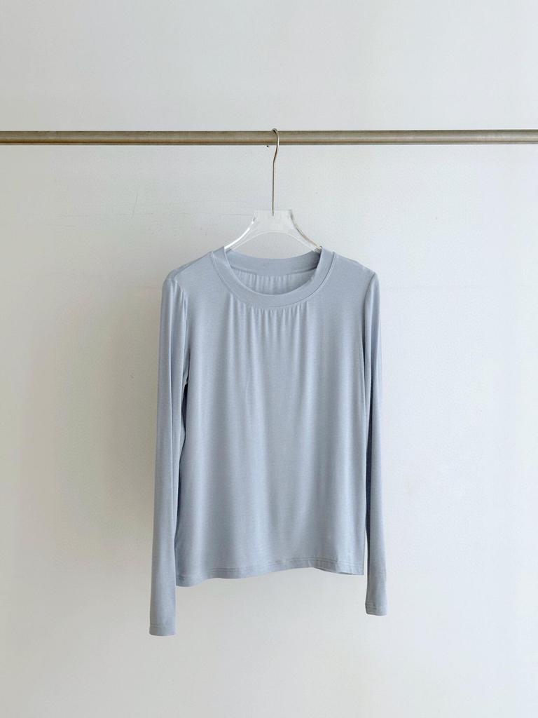 High-Quality Women's Lyocell Tencel Wool Long-Sleeve Base Layer Top, Wearable as Outerwear, with Round Neck.