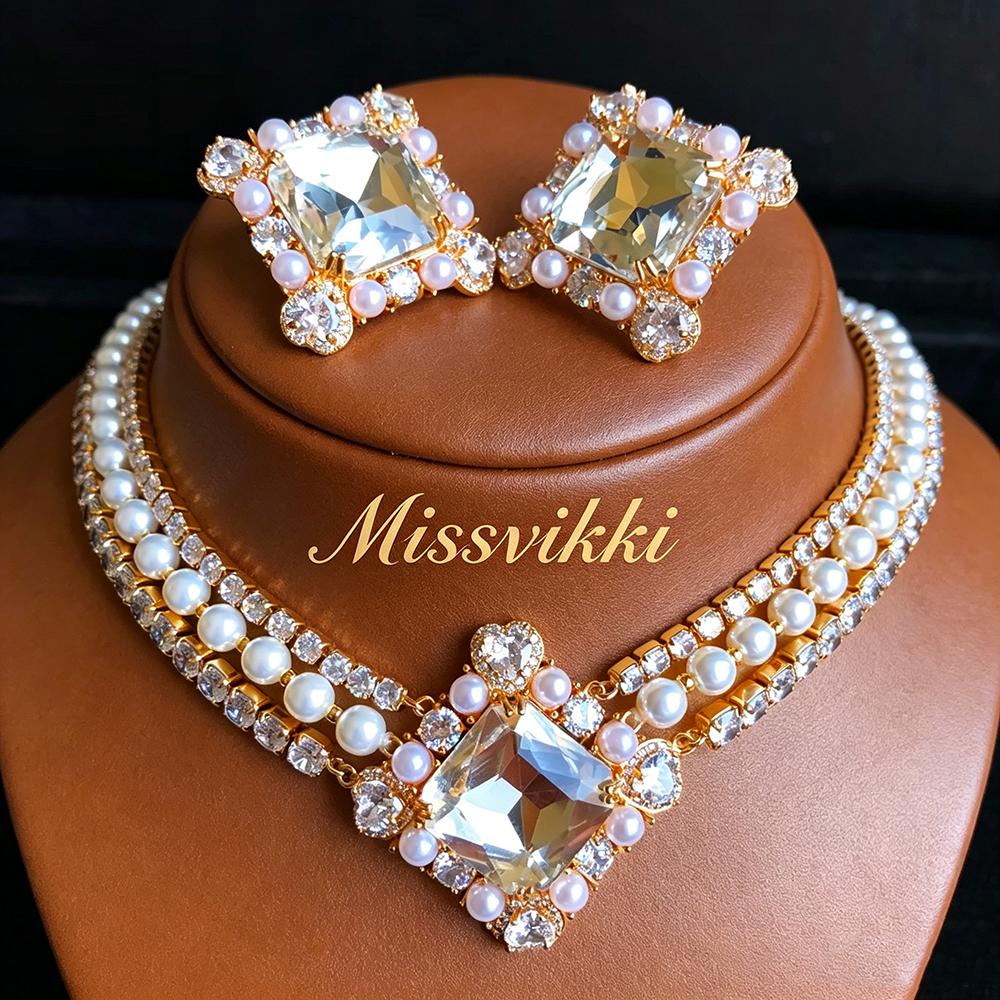 G377C Fashion Necklace Earrings Jewelry Sets for Women Zircon Crystal Dubai Bridal Wedding Party High Quality New Shiny Luxury