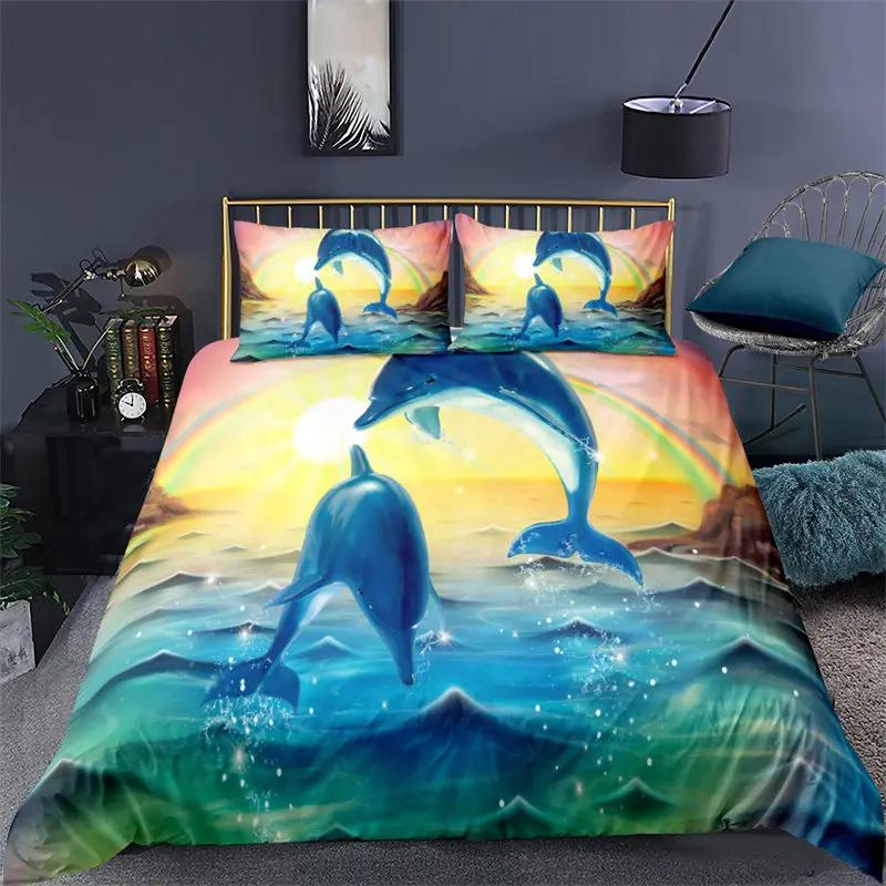 Comforter Ocean Dolphin Sealife Creature Comforter For Kids Boys Girls Teens Room Decor3D Coastal Animal Bedding Set