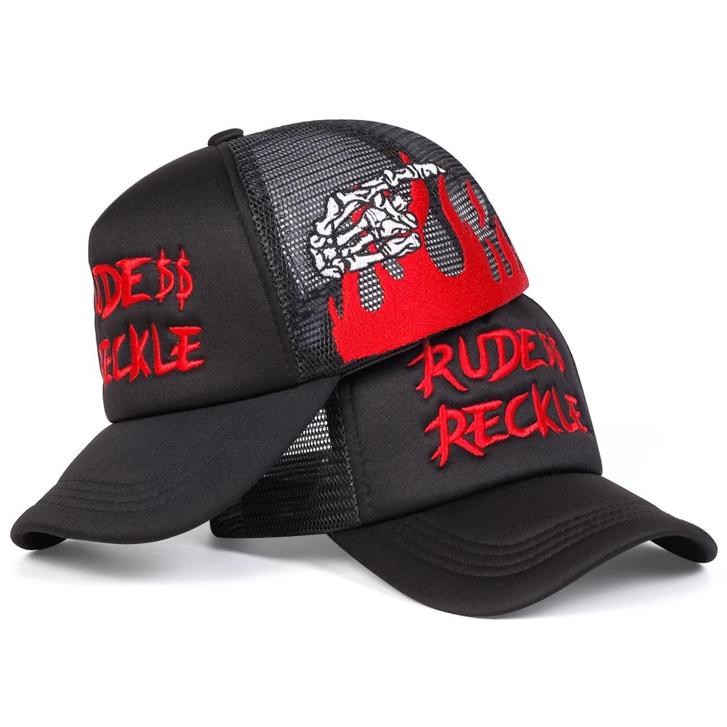 Unisex RUDE RECKLE Letter Embroidery Baseball Net Caps Outdoor Adjustable Spring and Summer Casual Sunscreen Hat