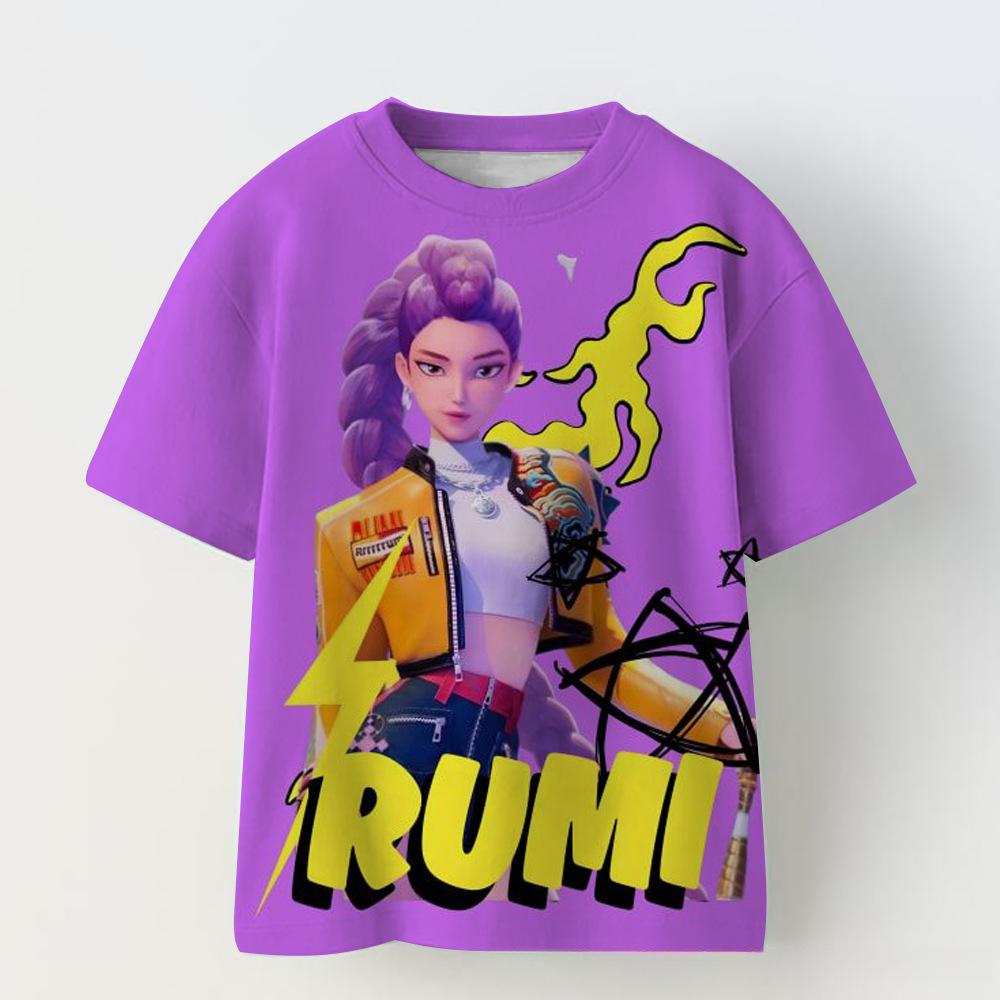 KPOP Demon Slayer Collaboration 3D Digital Print Summer Girls' Casual Fashion Round Neck Short Sleeve T-Shirt Parent-Child Outfit