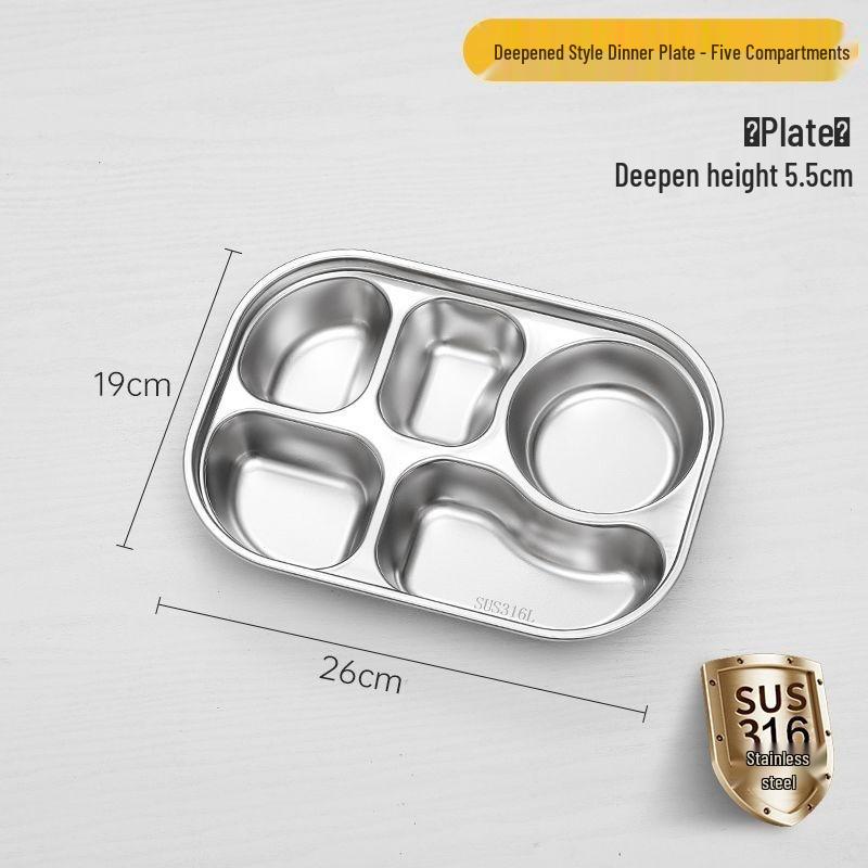 316 Stainless Steel Compartment Meal Tray with Lid - Adult & Student Canteen Lunch Box