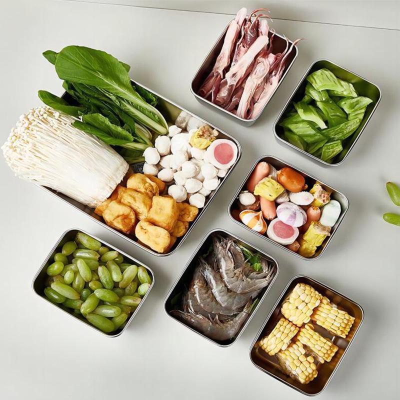 Stainless Steel Fresh-Keeping Box Equipped Vegetable Small Ingredient Box Sealed Lid Refrigerator Food Fresh-Keeping Fruit Box