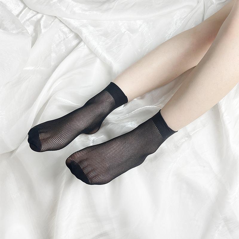 Calzini da donna in rete nera a pois con pizzo - Estivi, Sottili, Corti e Casual
