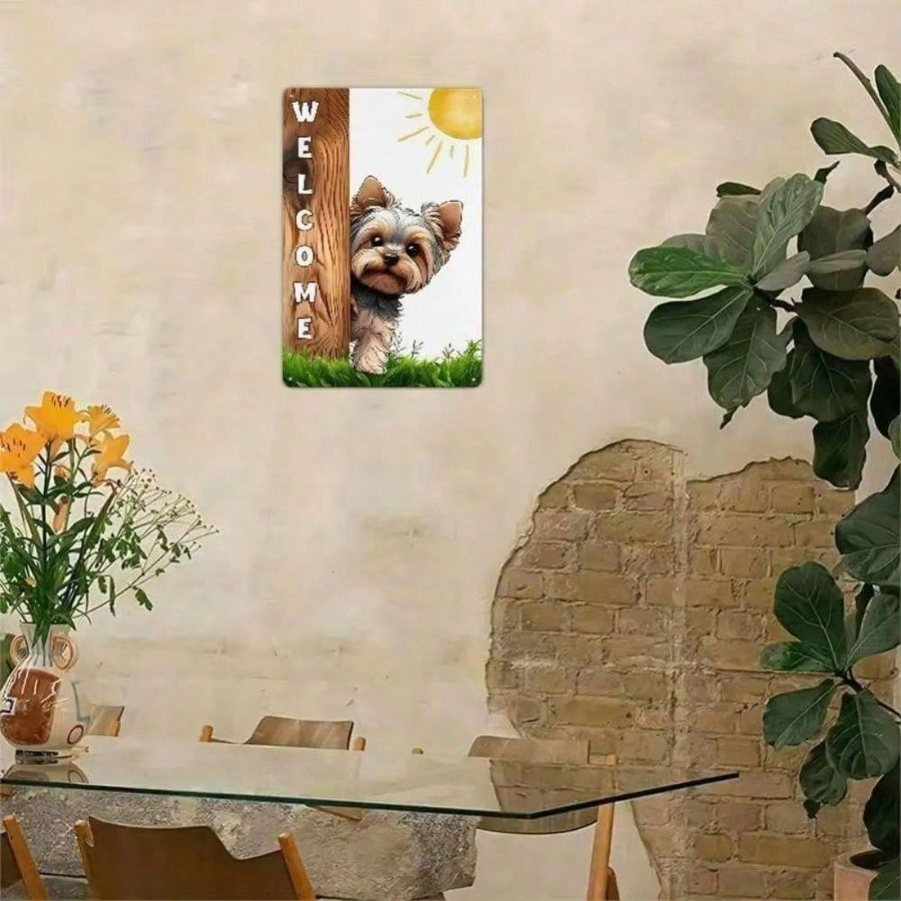Tin Sign Wall Art, Yorkshire Terrier Dog Wooden Fence Decor for Home Gate