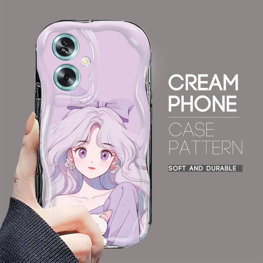 

Милий мультяшний візерунок, кремовий текстурний корпус, м’який силіконовий чохол з хвилястим краєм для OPPO Reno Realme Realme Narzo N63 чорний