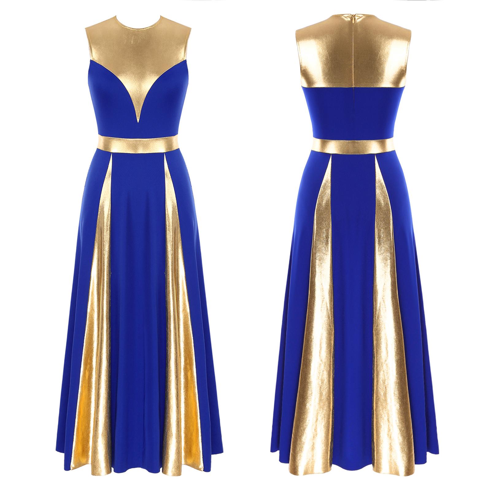 

Жіноча металева літургійна танцювальна сукня для ліричного танцю без рукавів Танцювальний одяг для поклоніння S синій