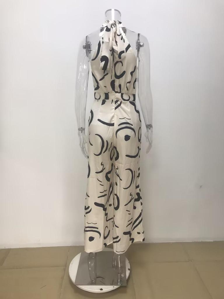 European and American Fashion: New Style Sexy Print Round Neck Women's Jumpsuit