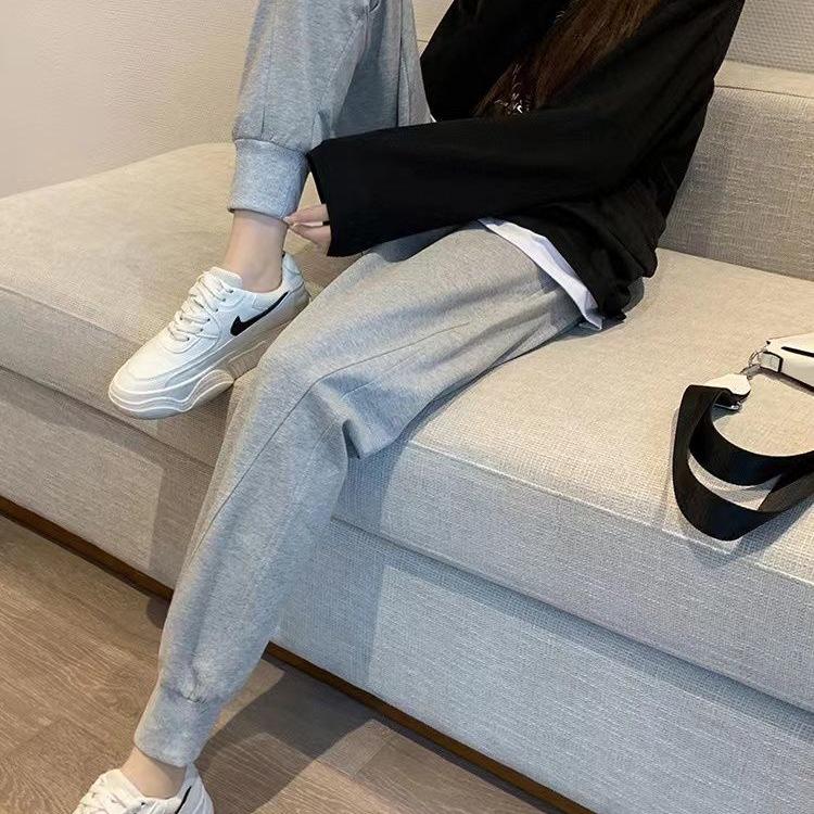 Women's Versatile Black Cropped Harem Sweatpants - Spring To Winter, Slimming with Plus Velvet.