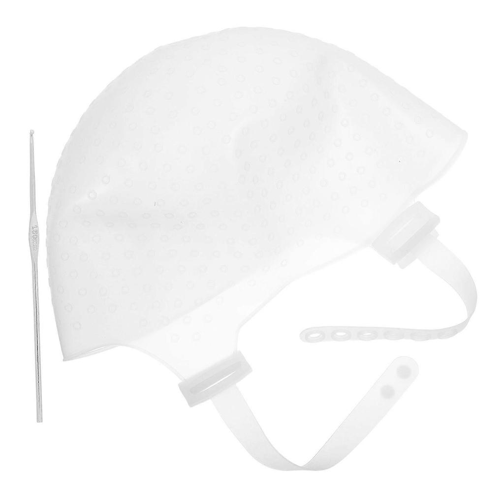 Reusable Silicone Highlight Hair Cap With Hook And Needle Hair Dyeing Staining Tools Punched Hole Cap Hair Coloring Products For Salon Home Use less