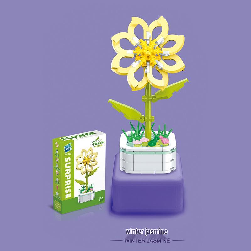 Kids' Educational Interlocking Building Blocks - Flower Potted Plant (Rose & Epiphyllum) Compatible with Top Building Block Models