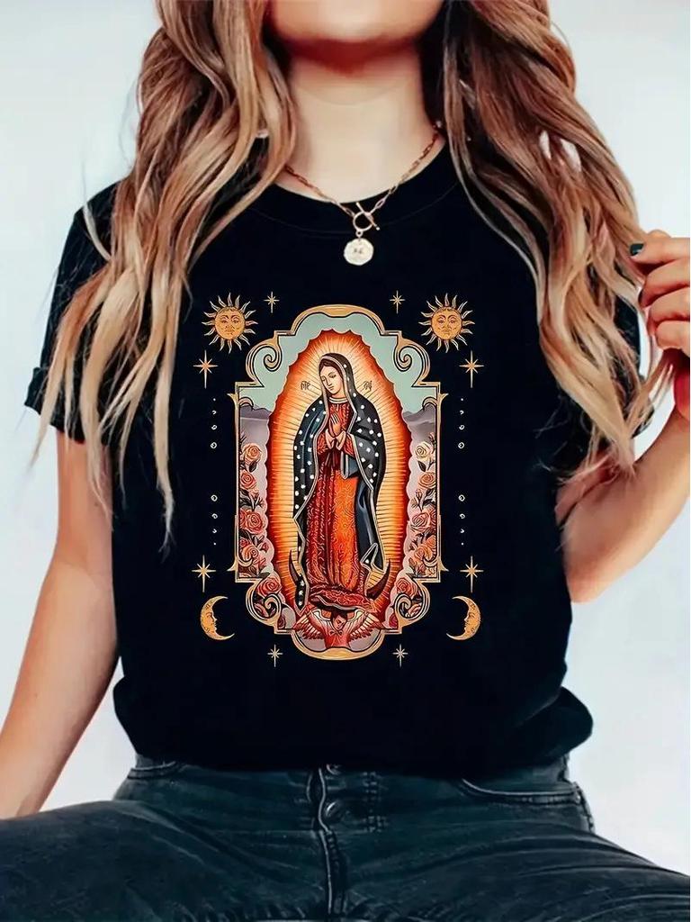 Damen Weihnachts-Rundhals-Kurzarm-Top - Europäischer und Amerikanischer Stil