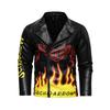 Men's Lapel PU Leather Jacket Large Size Motorcycle Leather Jacket Colorful Flame Print Trendy Jacket