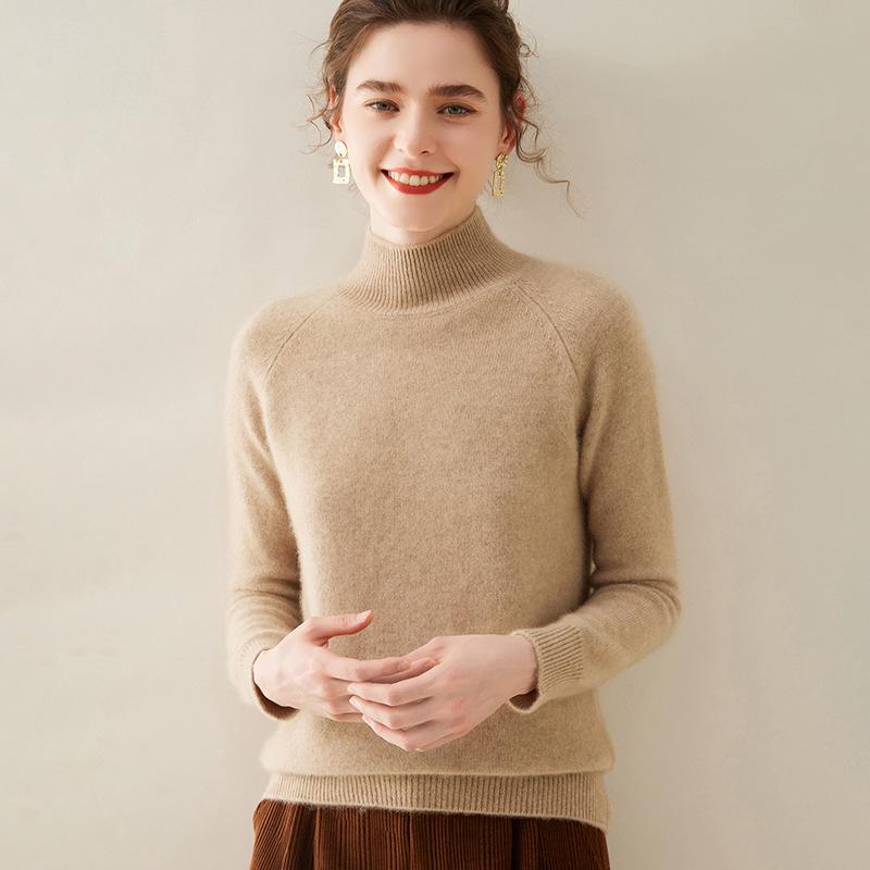 2024 Autumn/Winter Women's Plus Size Cashmere Sweater - Thick, Solid Color, Raglan Sleeve Knitwear Base Layer.