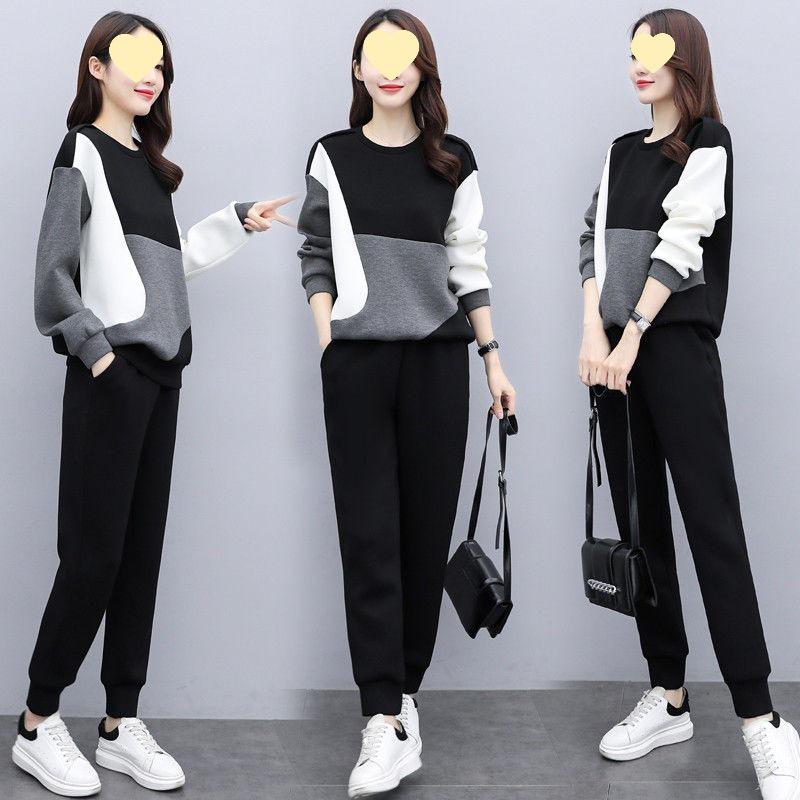 

2025 Slimming Color Block Autumn Two-Piece Set - Women s Large Size Fashion M (suggested 85-100 jin)
