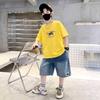 Set T-shirt in Cotone e Pantaloncini in Denim Stile Coreano per Ragazzo - Abbigliamento Casual Estivo