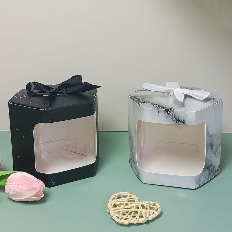 WTEMPO Ribbon Bow Hexagonal Gift Boxes Clear Window Flowers Dolls Presents Display Packaging Boxes DIY Kraft Paper Universal Storage Boxes