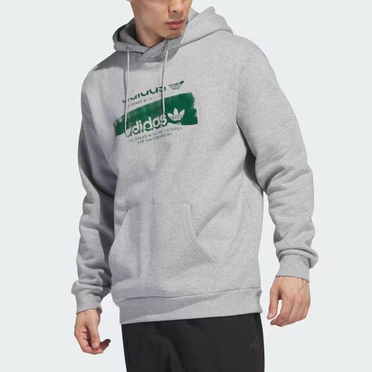 Adidas Originals Stamped 4.0 Hoodie Letter Logo Print Loose Long Sleeve Hooded Sweatshirt Men hoodies Gray IK7657