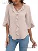 European & American Women's Artistic V-neck Ruffle Casual Shirt