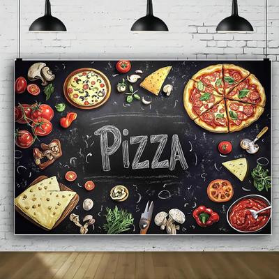 2D Plane, 1 Piece of Food and Vegetables Chef Pizza Pattern Background Cloth, Outdoor Festival of Pizza Shop