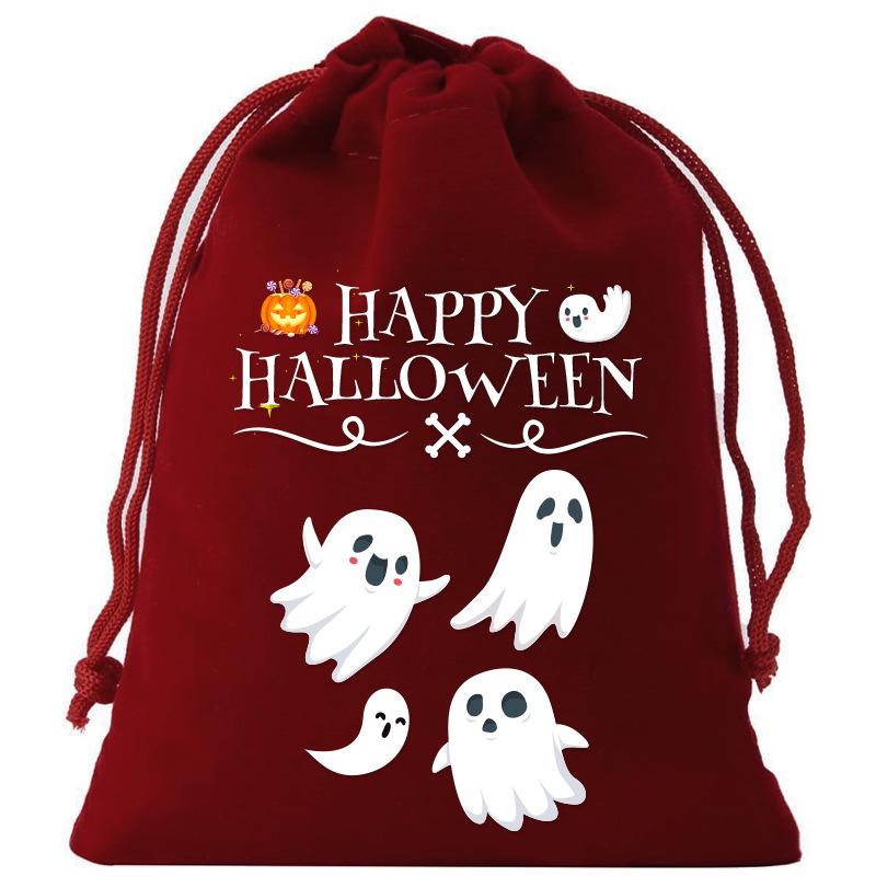 8/12Pcs 2025 New Halloween Gift Bags Children'S Trick-Or-Treat Candy Bags Pumpkin Bags Flannel Drawstring Candy Bags 10X12Cm