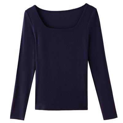 Novo Outono Feminino Camiseta Básica Decote Baixo Tricotada Justa Europeia e Americana Manga Comprida