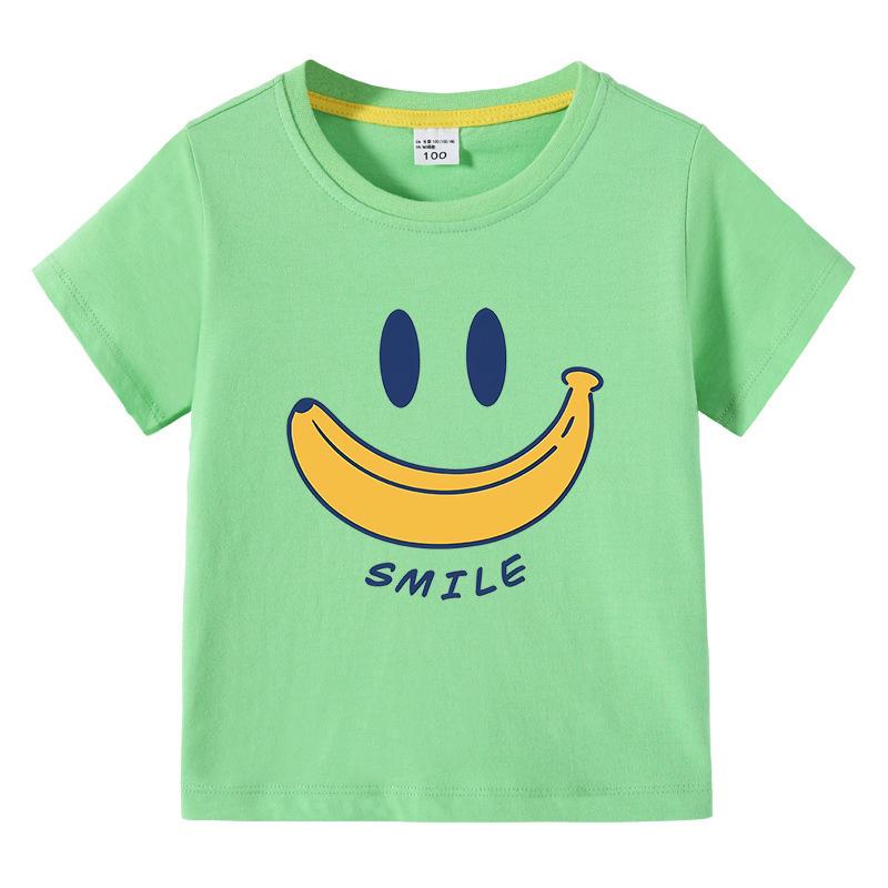 Cute Smiling Banana Kids Short Sleeve T Shirts Boys Girls Same Style Cartoon Casual Tees Comfortable Children Clothing