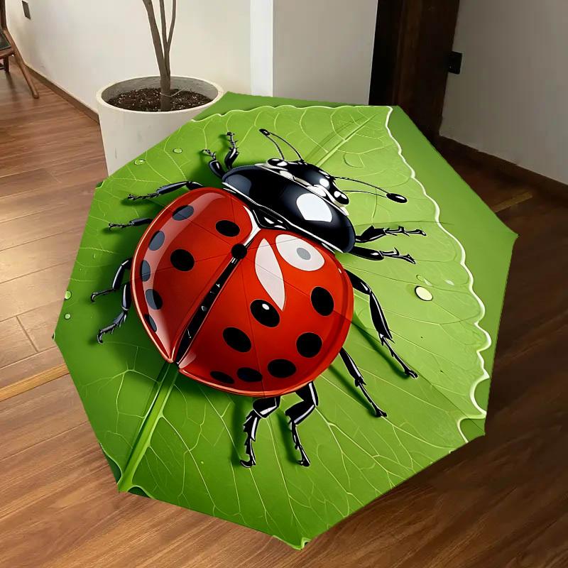 1pc ladybug leaf Automatic Open/Close Umbrella with Windproof, 8-Rib Sturdy Canopy, Durable Ribs, Fashionable Design1135A