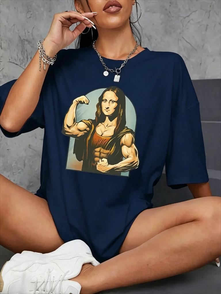 Streich spielen auf Mona Lisa Fitness Druck Damenbekleidung T-Shirt Lässiges T-Shirt Lässige Unisex-Kleidung 2026 Sommer Neues T-Shirt