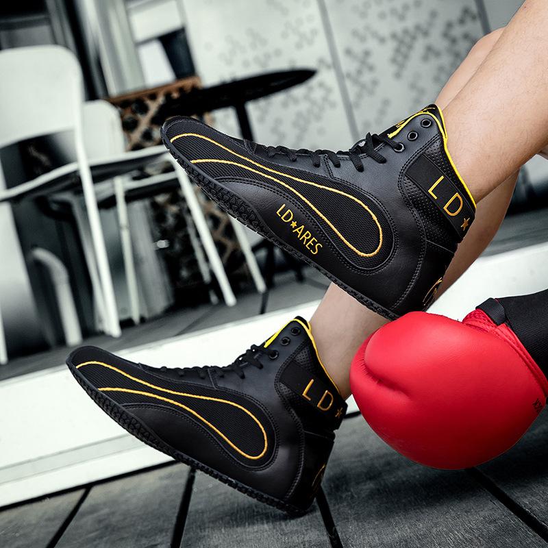 Men's Genuine Leather Boxing & Wrestling Shoes: Professional Non-Slip, Breathable Combat Footwear for Training & Competition.