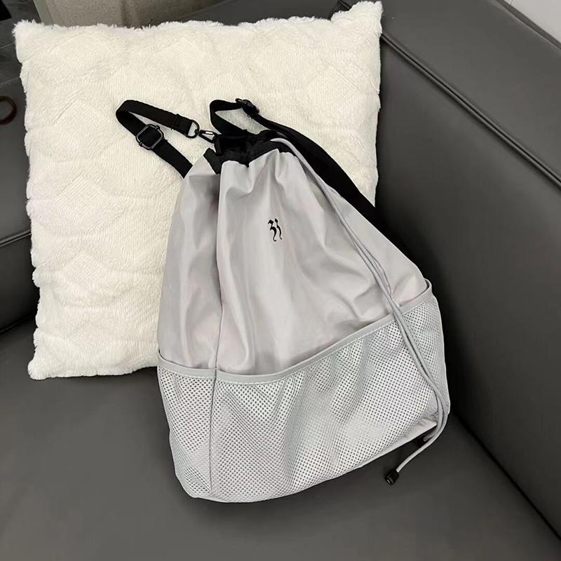 

Yogodlns Серый Нейлоновый Легкий Сетчатый Рюкзак Большой Вместимости Женский Карманный Школьный Рюкзак с Ремешком На Шнурке Женская Сумка На Ремне Трендовые Сумки