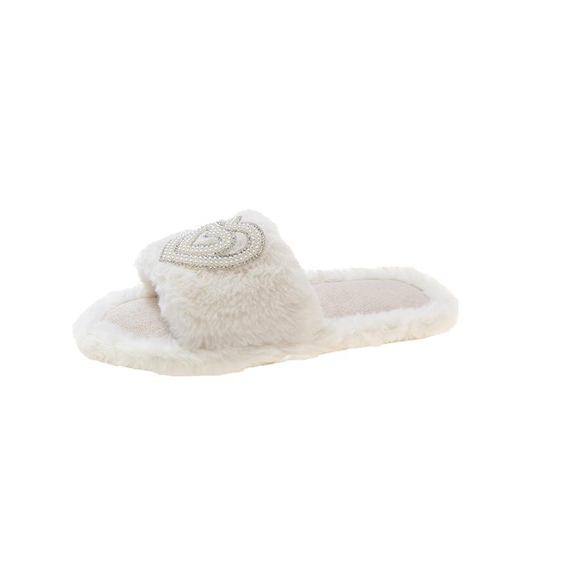 Fashion 2025 New Fashionable Hot Diamond Pearl Love Hair Cotton Slippers for Autumn and Winter Home Slipper Comfortable Cotton Slippers