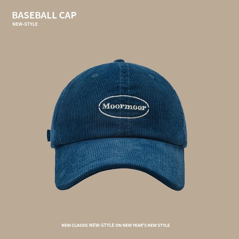 

Corduroy hat women s autumn and winter letter embroidery couple versatile baseball cap warm face peaked cap One size (56-59)