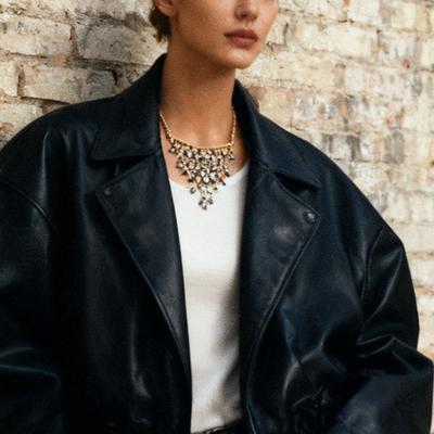 Bohemian Exquisite Light Luxury Inverted Triangular Tassel Grid Inlaid Zircon Pendant Necklace Sweater Chain Jewelry