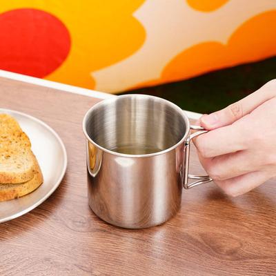 Stainless Steel Folding Handle Cup Portable Carabiner Cup Outdoor Supplies