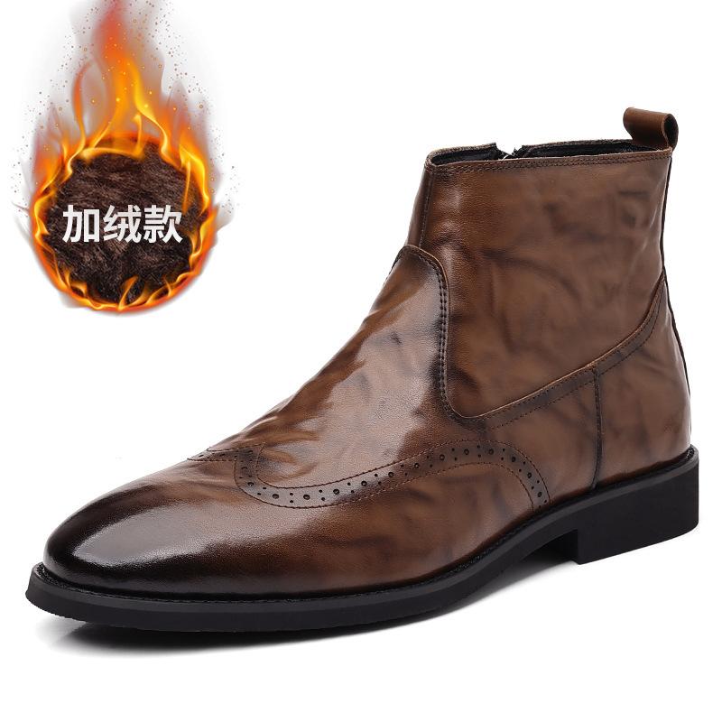 Large Size Chelsea Boots British Style Hand Grab Brock Winter Fleece Retro Boots Tide