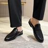 Luxury Designer Mens Half Drag Shoes For Men Casual Leather Fashion Half Shoes Mules Man Slides Loafers Slippers Male Summer