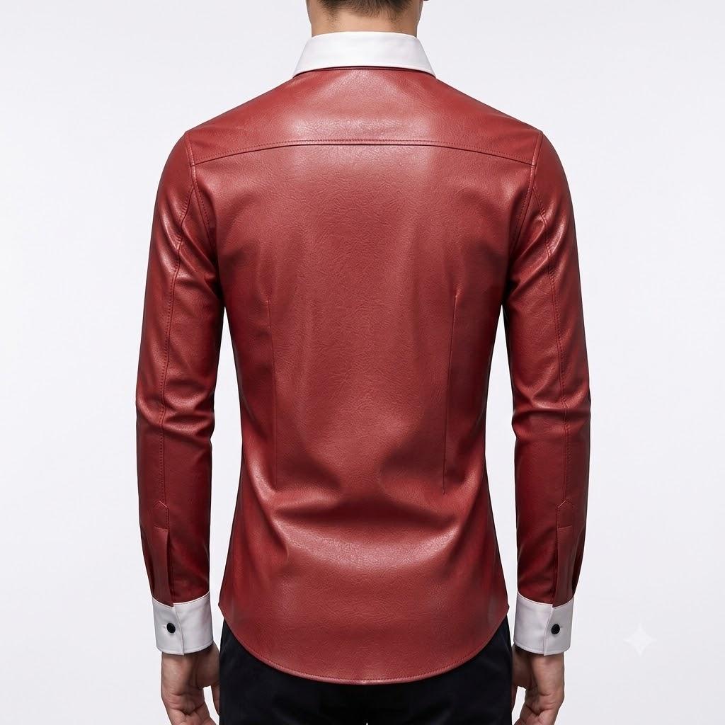 Motorcycle Slim Fit Men's Stylish Handmade Biker Red Shirt Real Lambskin Leather