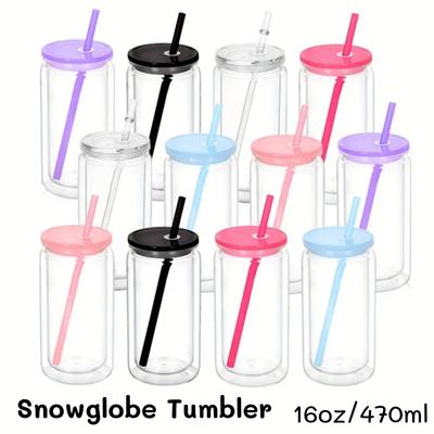 1/3/5 Peça 16OZ Copo Tumbler Bola de Neve de Parede Dupla com Furo Pré-Perfurado Copos Reutilizáveis para Bebidas com Canudo Copos de Vidro tipo Mason Jar Resistentes a Quebra